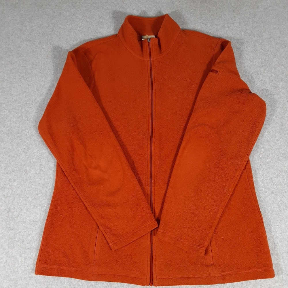 LL Bean Mens M Burnt Orange Full Zip Fleece Jacket Mock Neck 247230